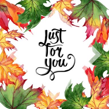 Akçaağaç yaprakları çerçeve suluboya tarzında.