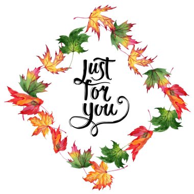 Akçaağaç yaprakları çerçeve suluboya tarzında.