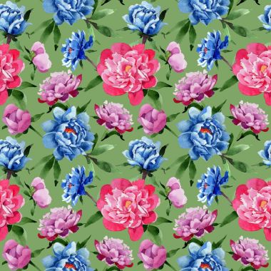 Kır çiçeği pembe peony çiçek deseni suluboya tarzında.