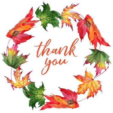 Akçaağaç yaprakları çelenk suluboya tarzında.