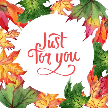 Akçaağaç yaprakları çerçeve suluboya tarzında.