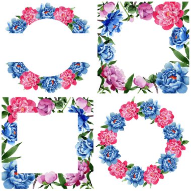 Kır çiçeği pembe peony çiçek çelenk suluboya tarzında.