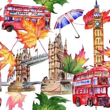 Akçaağaç yaprağı deseni suluboya tarzında.