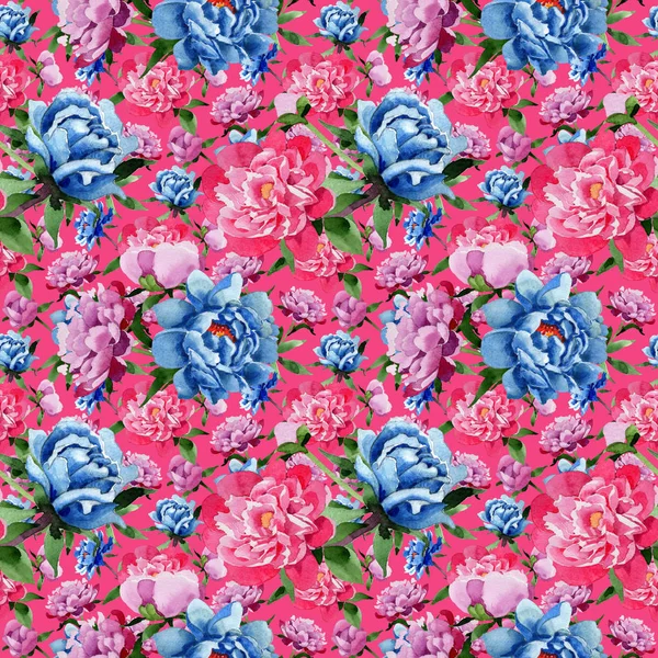 Flor silvestre patrón de flores de peonía rosa en un estilo de acuarela . —  Fotos de Stock