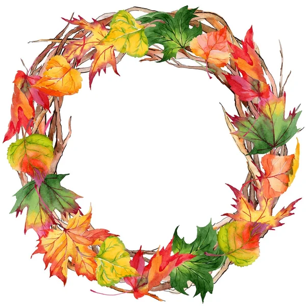 Maple leaves wreath in a watercolor style. — Stock Photo, Image