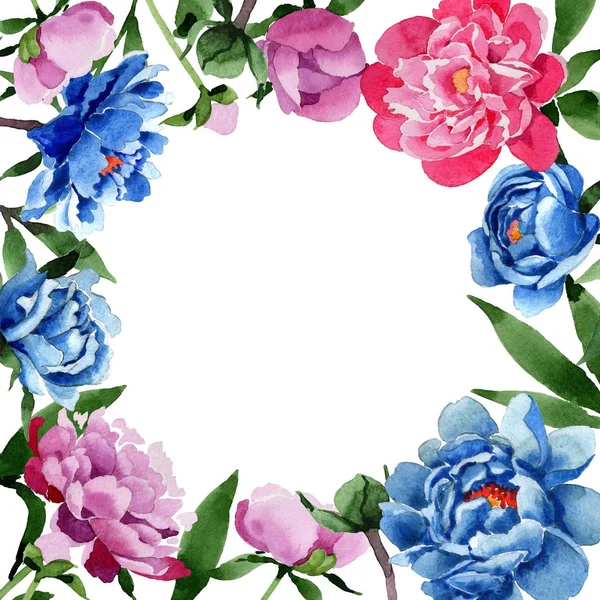 Wildblume rosa Pfingstrose Blume Rahmen in einem Aquarell-Stil. — Stockfoto