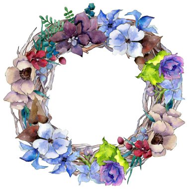 Çiçek kompozisyon çelenk suluboya tarzında.