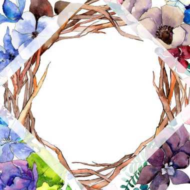 Çiçek kompozisyon çerçeve suluboya tarzında.