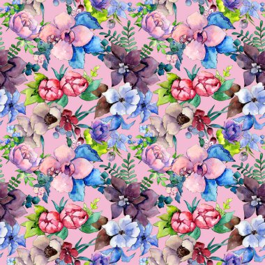 Çiçek kompozisyon deseni suluboya tarzında.