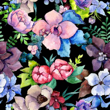 Çiçek kompozisyon deseni suluboya tarzında.