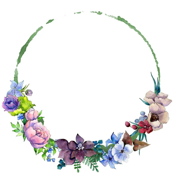 水彩画の花の組成の花輪. — ストック写真