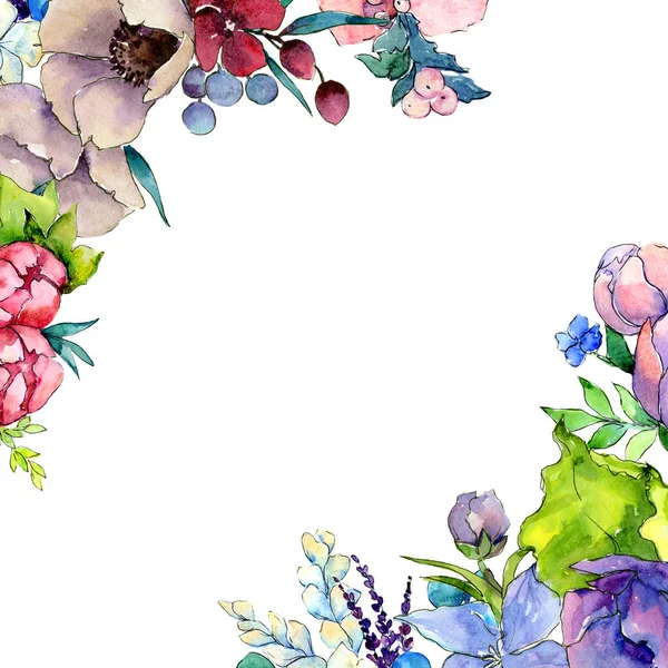 Çiçek kompozisyon çerçeve suluboya tarzında.