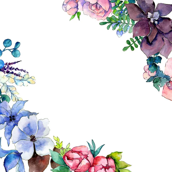 Blomma sammansättning ram i akvarell stil. — Stockfoto