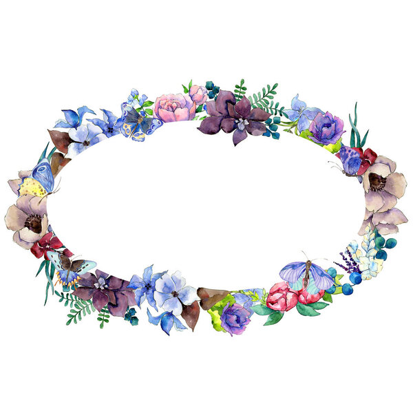 Flower composition wreath  in a watercolor style.