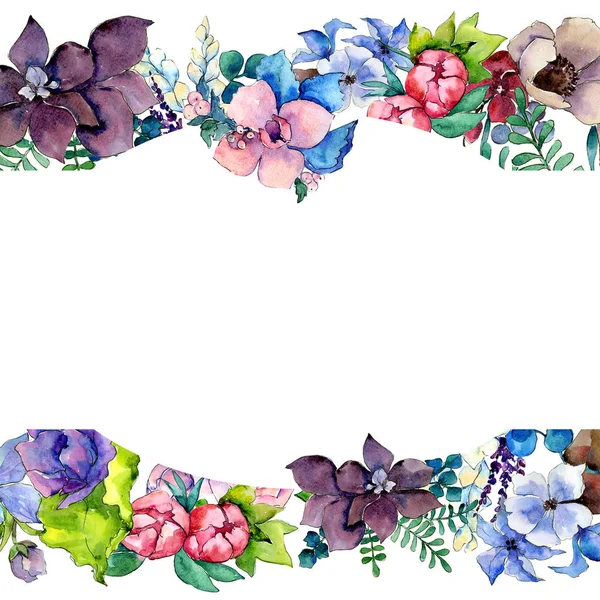 Virág kompozíció keret akvarell stílusú. — Stock Fotó