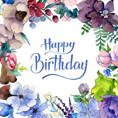 Çiçek kompozisyon çerçeve suluboya tarzında.