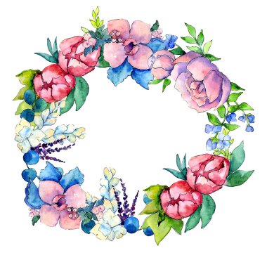 Çiçek kompozisyon çelenk suluboya tarzında.