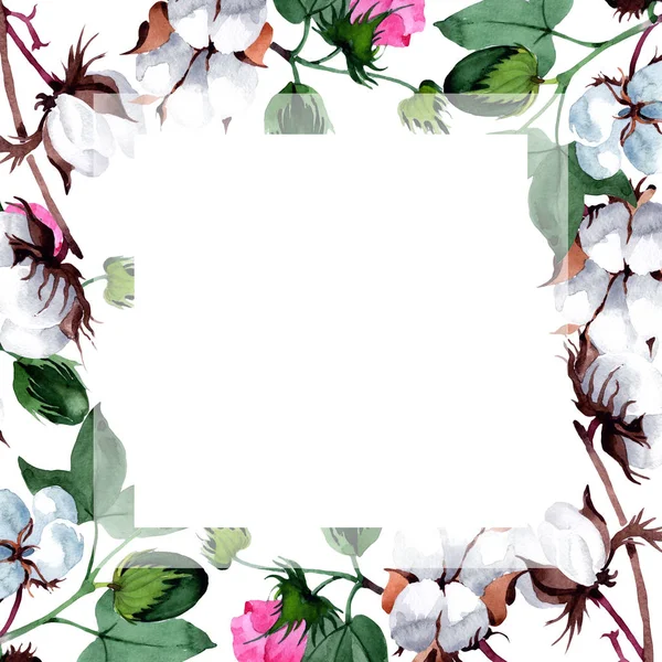 Bomull med blomma ram i akvarell stil. — Stockfoto