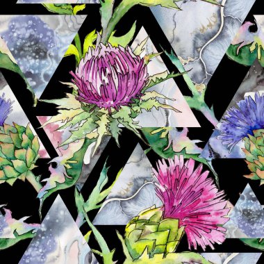 Kır çiçeği thistle çiçek deseni suluboya tarzında.