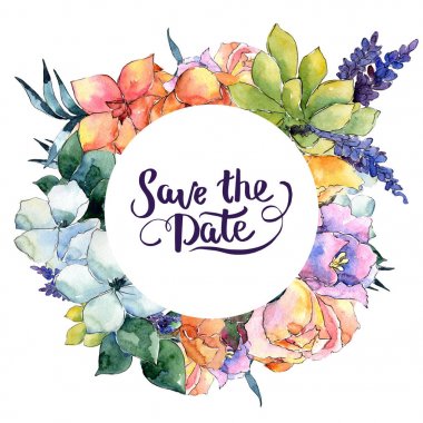 Çiçek kompozisyon çerçeve suluboya tarzında.