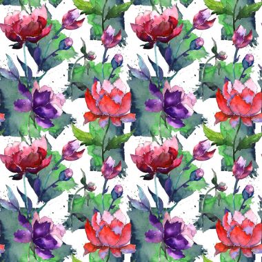 Kır çiçeği peony çiçek deseni suluboya tarzında.