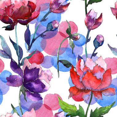 Kır çiçeği peony çiçek deseni suluboya tarzında.