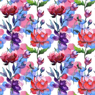 Kır çiçeği peony çiçek deseni suluboya tarzında.