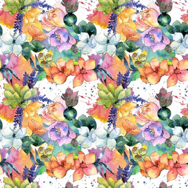 Çiçek kompozisyon deseni suluboya tarzında.