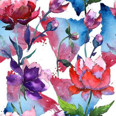 Kır çiçeği peony çiçek deseni suluboya tarzında.