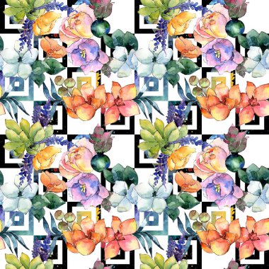 Çiçek kompozisyon deseni suluboya tarzında.