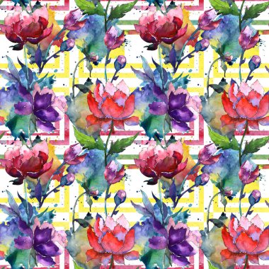 Kır çiçeği peony çiçek deseni suluboya tarzında.