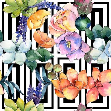 Çiçek kompozisyon deseni suluboya tarzında.