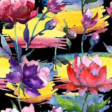 Kır çiçeği peony çiçek deseni suluboya tarzında.