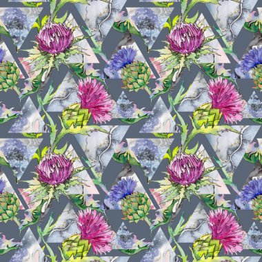 Kır çiçeği thistle çiçek deseni suluboya tarzında.