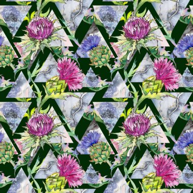 Kır çiçeği thistle çiçek deseni suluboya tarzında.