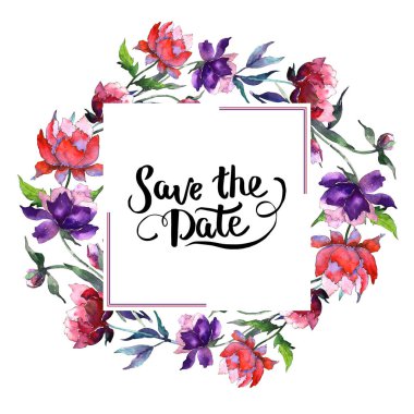 Kır çiçeği Şakayık çiçeği çerçeve suluboya tarzında.