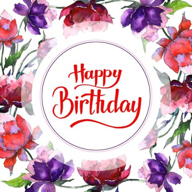 Kır çiçeği Şakayık çiçeği çerçeve suluboya tarzında.