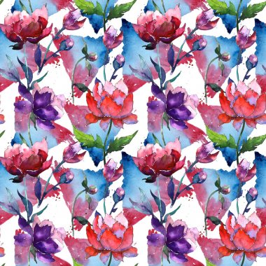 Kır çiçeği peony çiçek deseni suluboya tarzında.