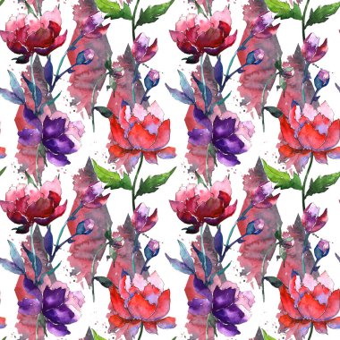 Kır çiçeği peony çiçek deseni suluboya tarzında.