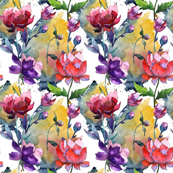 Wildblumen-Pfingstrosen-Blumenmuster im Aquarell-Stil. — Stockfoto