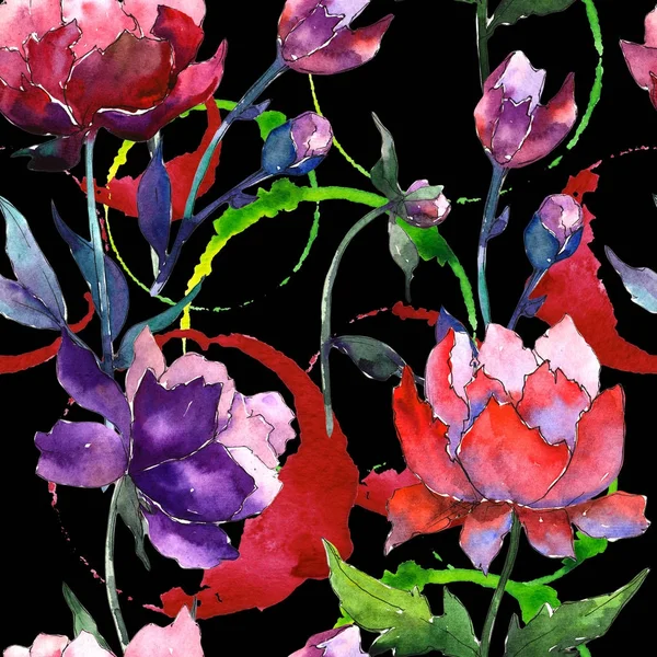 Modello di fiore di peonia di fiori selvatici in stile acquerello . — Foto Stock