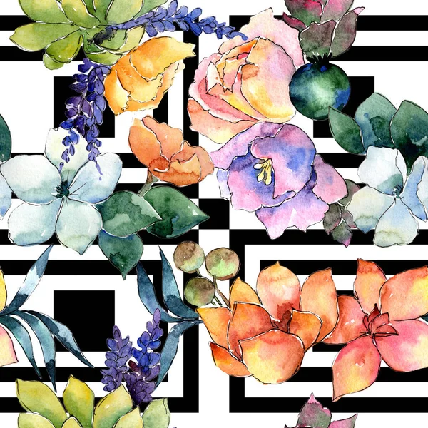 Modèle de composition de fleurs dans un style aquarelle . — Photo