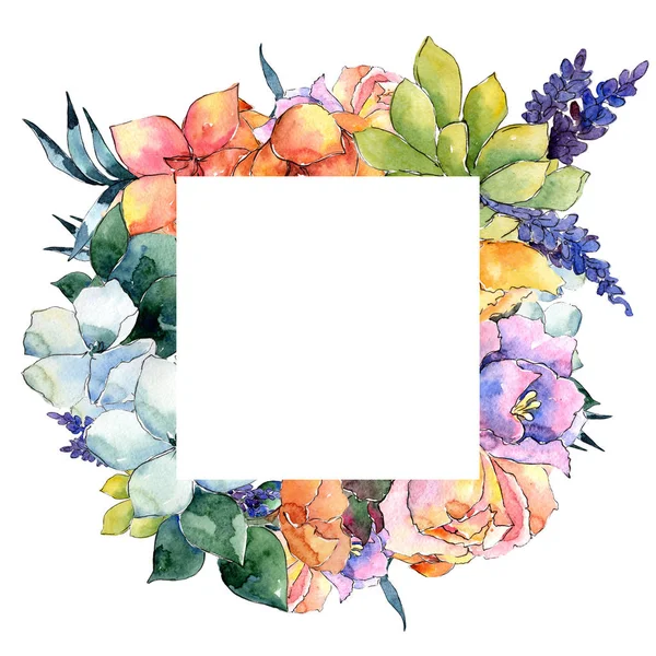 Flower composition frame in a watercolor style. — Stock Photo, Image