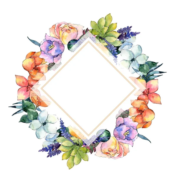 Flower composition frame in a watercolor style. — Stock Photo, Image