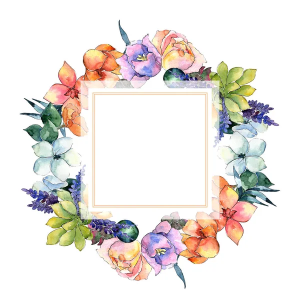 Flower composition frame in a watercolor style. — Stock Photo, Image