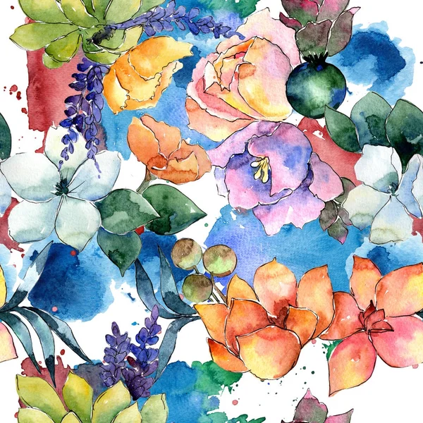 Modèle de composition de fleurs dans un style aquarelle . — Photo