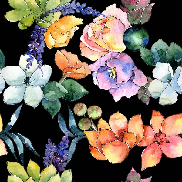 Modèle de composition de fleurs dans un style aquarelle . — Photo