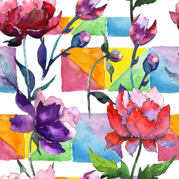 Wildflower peony flower pattern in a watercolor style. — Stock Photo, Image