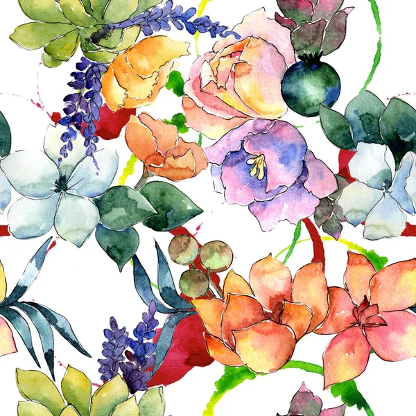 Modèle de composition de fleurs dans un style aquarelle . — Photo