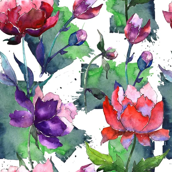 Wildflower peony flower pattern in a watercolor style.